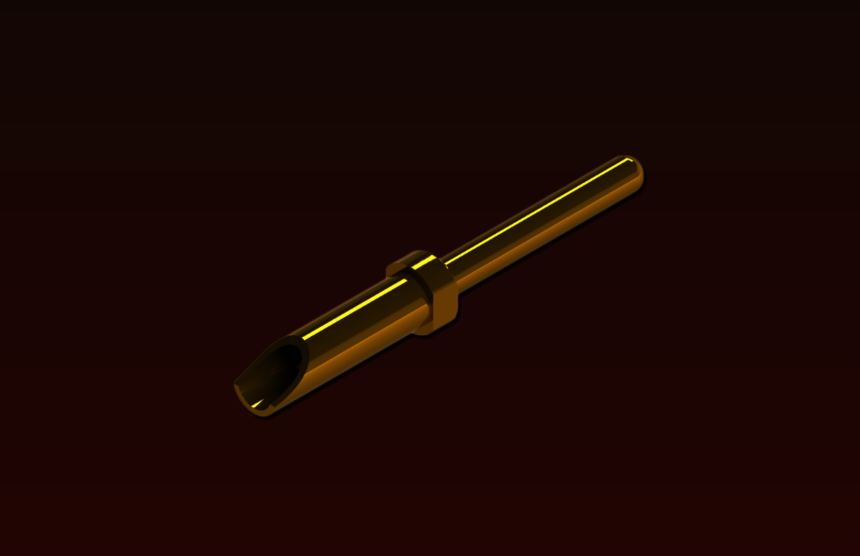 Male contact with solder bucket, produced by Lemco Précision SA, gold plated and size 20
